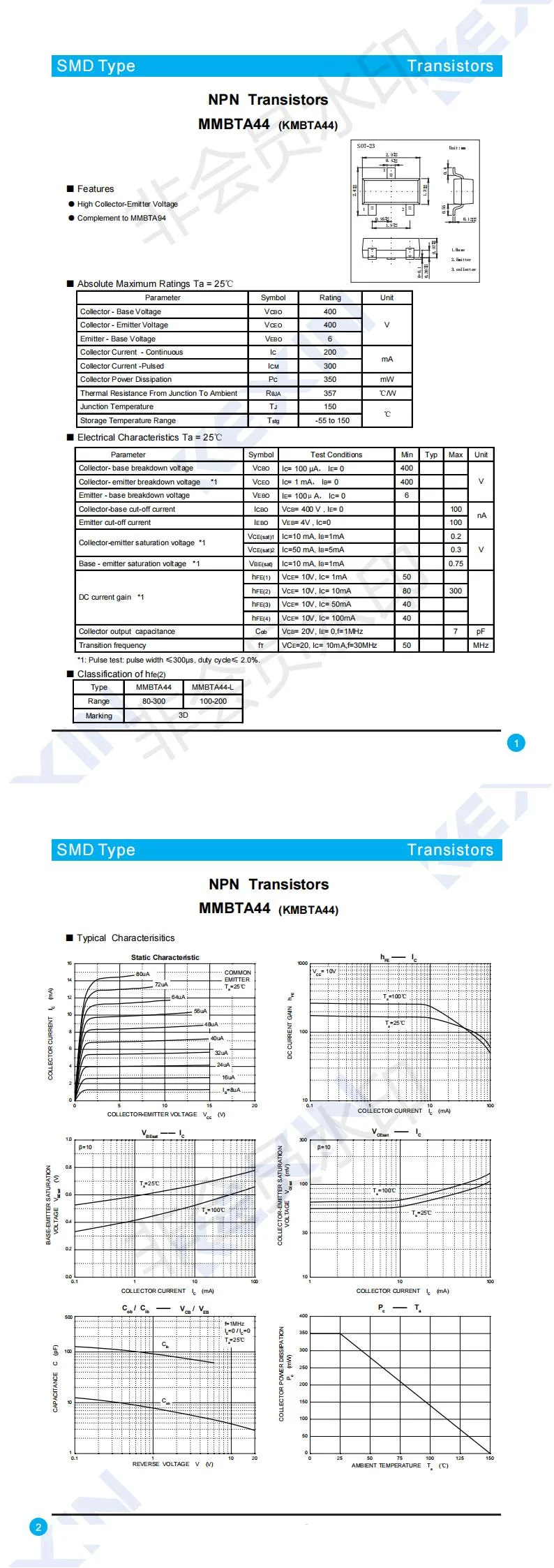 NPN triode Transistors A44 SOT-23