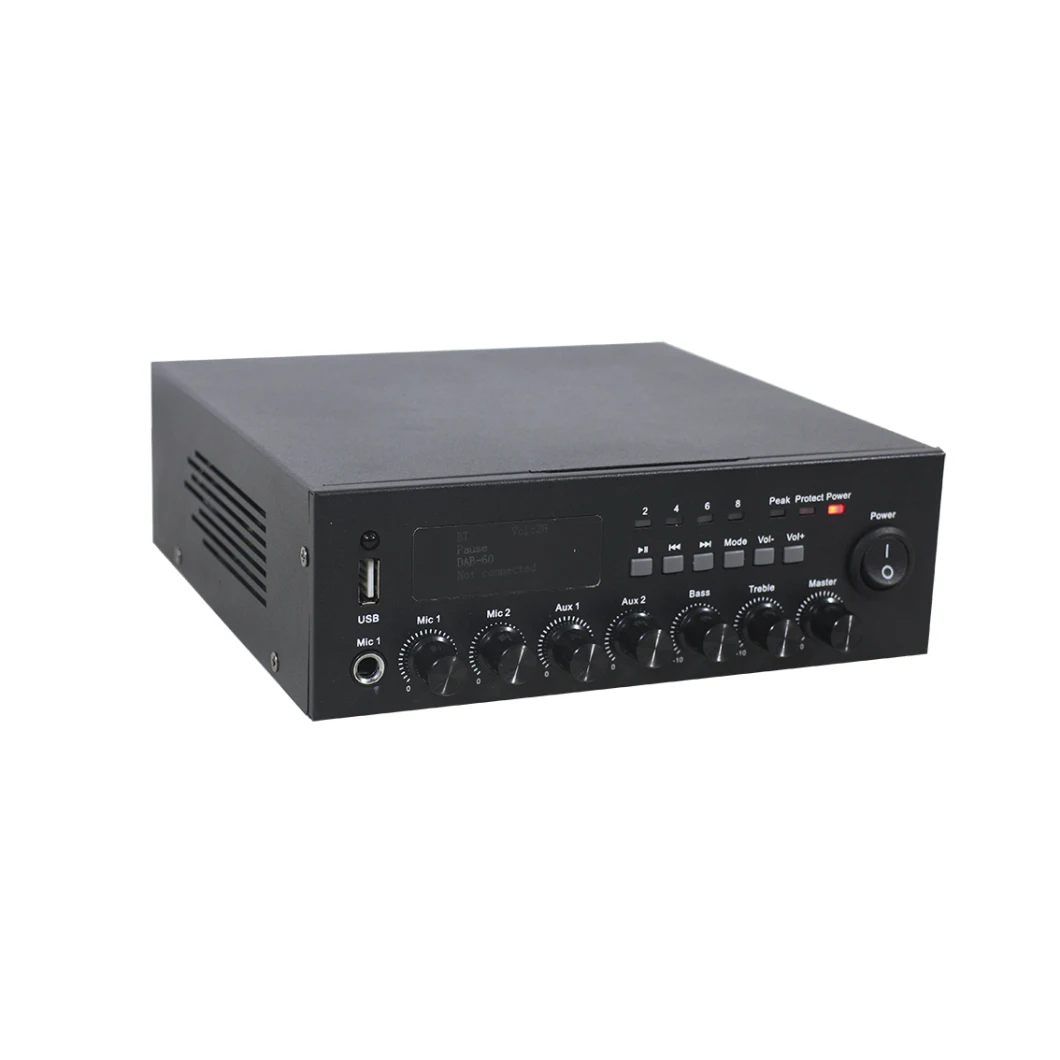 Compact Digital Mixer Amplifier with 30W Power 4-16 Ohm, 70V, 100V Line Outputs Suits Commercial and Domestic Environment