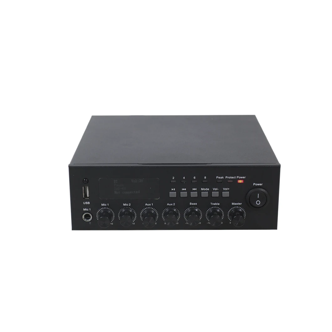 Compact Digital Mixer Amplifier with 30W Power 4-16 Ohm, 70V, 100V Line Outputs Suits Commercial and Domestic Environment